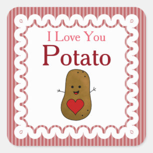 Valentine I Love You Potato, Pink Stripes Square Sticker