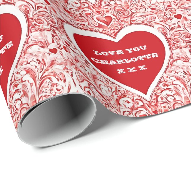 Valentine I Love You Red And White Pattern Wrapping Paper (Roll Corner)