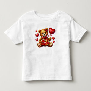 Valentine I Love You Teddy Bear Red Toddler T-Shirt