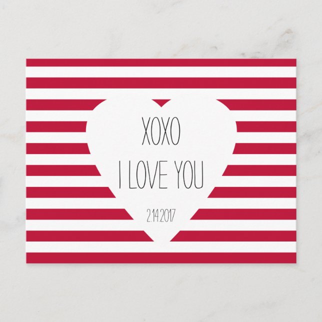 Valentine I Love You XOXO Love Theme Custom Text Holiday Postcard (Front)