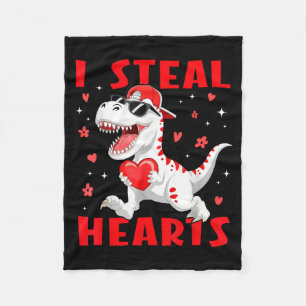 Valentine I Steal Hearts T-rex Dinosaur Baby Boy T Fleece Blanket