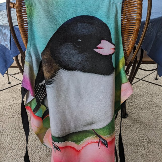 Valentine Junco Bird Watercolor Tulips & Heart Apron (Valentine Junco apron for a sweet bird lover's kitchen gift. Birding & backyard birdwatching)