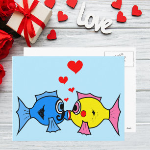 Valentine Kissing Fish in Love Postcard