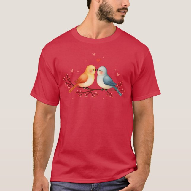 Valentine Kissing Lark Bird Couple vintage T-Shirt (Front)
