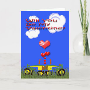 Valentine Kissing Tractors Card