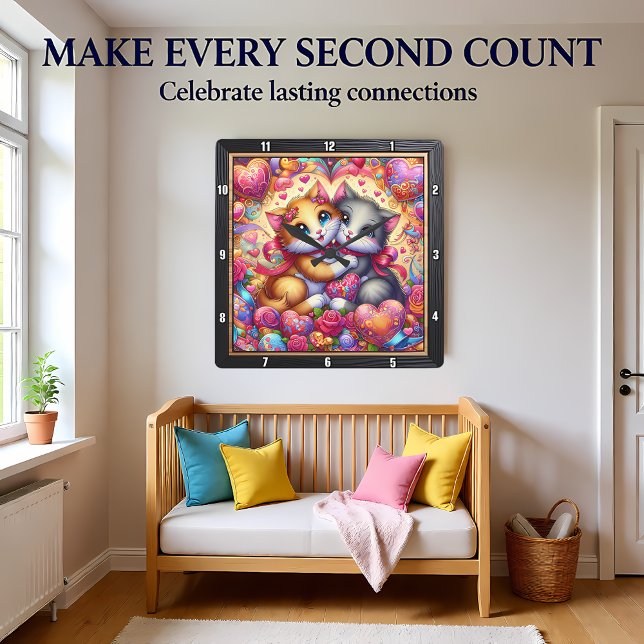 Valentine Kitten Hug Heart Wall Square Wall Clock (Creator Uploaded)