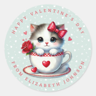 Valentine Kitten Personalised Name Round Sticker