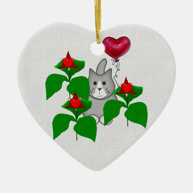Valentine Kitty Cat Ceramic Tree Decoration (Front)