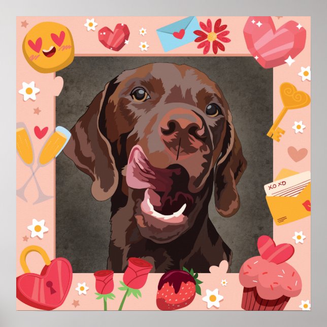 Valentine Labrador portrait hand painted frame Poster (Front)
