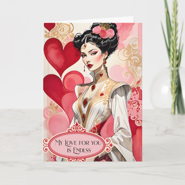 Valentine Lady in Elegant White and Red Gown Announcement (Front)