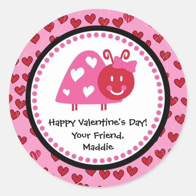 Valentine Ladybug Party Favour Classic Round Sticker (Front)
