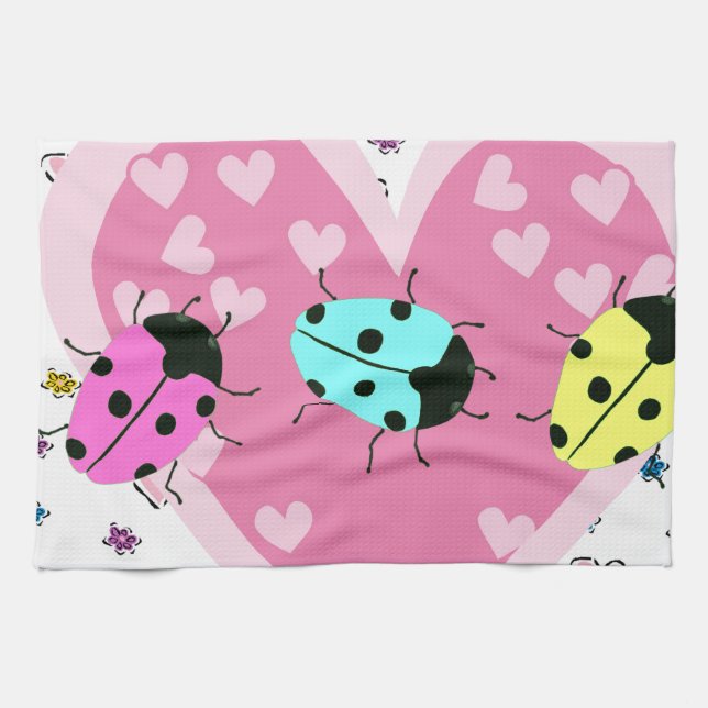 VALENTINE LADYBUGS TEA TOWEL (Horizontal)
