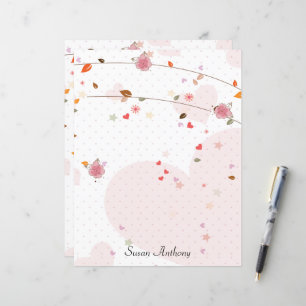Valentine Leaves Hearts Flowers Stationary Paper