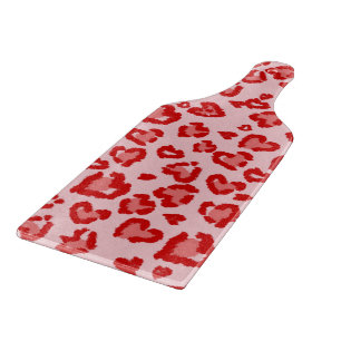 Valentine Leopard Pattern in Red on Blush  Cutting Board