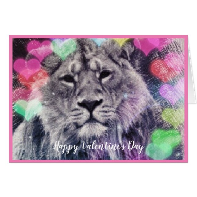 Valentine Lion Heart Bokeh Digital Art Drawing (Front Horizontal)