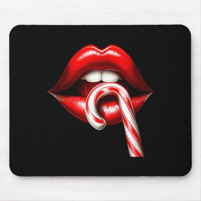 Valentine Lips Kisses Valentines Funny Candy Cane  Mouse Mat (Front)
