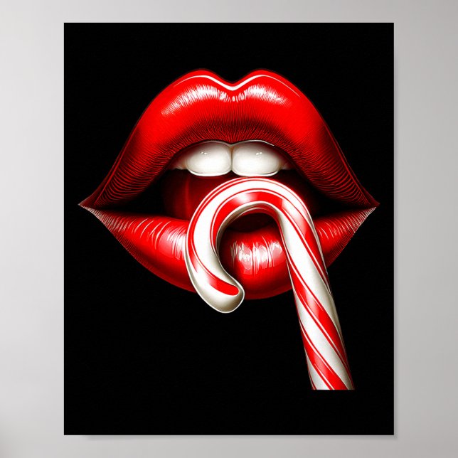 Valentine Lips Kisses Valentines Funny Candy Cane  Poster (Front)