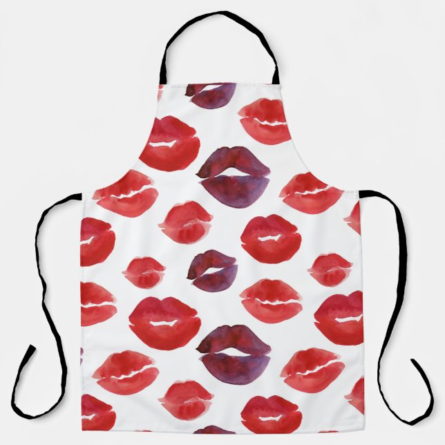 Valentine Lipstick, Watercolor Seamless Print. Apron (Front)