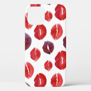 Valentine Lipstick, Watercolor Seamless Print. iPhone 12 Case