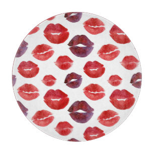 Valentine Lipstick, Watercolor Seamless Print. Cutting Board