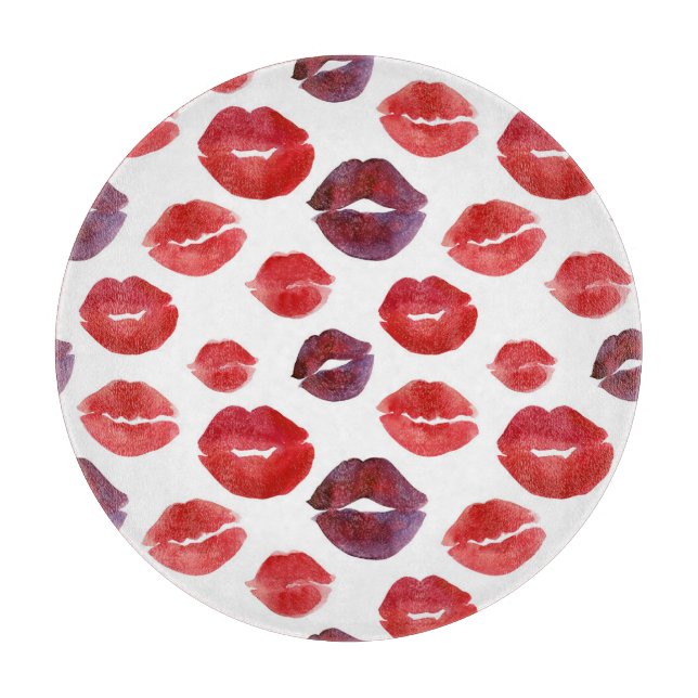 Valentine Lipstick, Watercolor Seamless Print. Cutting Board (Front)