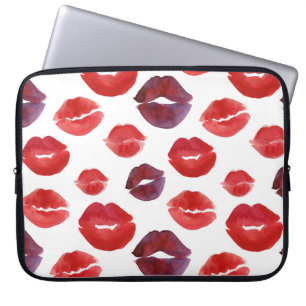 Valentine Lipstick, Watercolor Seamless Print. Laptop Sleeve