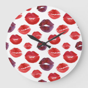 Valentine Lipstick, Watercolor Seamless Print. Large Clock