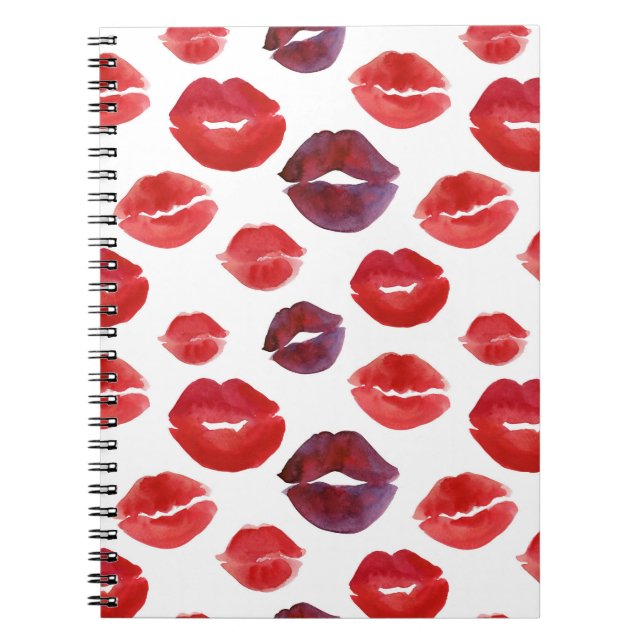 Valentine Lipstick, Watercolor Seamless Print. Notebook (Front)