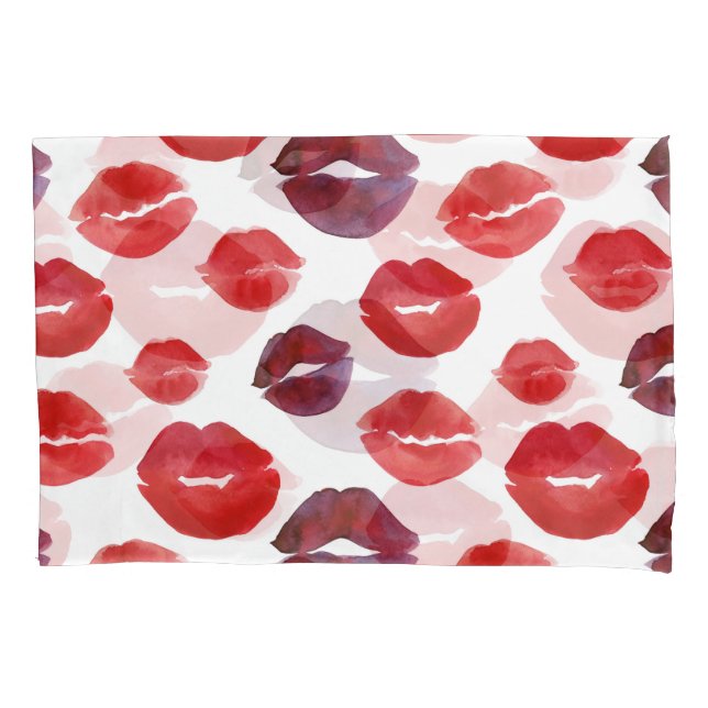 Valentine Lipstick, Watercolor Seamless Print. Pillowcase (Front)