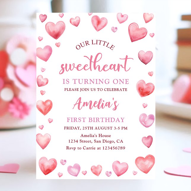 Valentine Little Sweetheart 1st Birthday Invitation (Creator Uploaded)