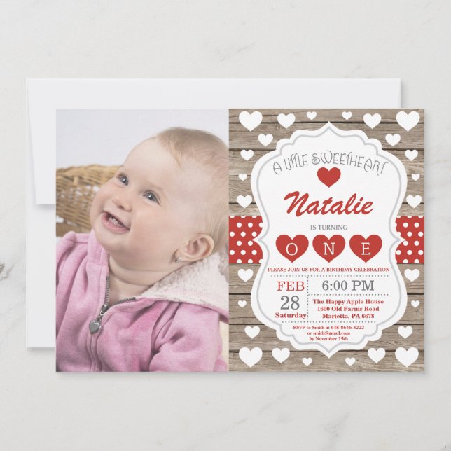 Valentine Little Sweetheart First 1st Birthday Invitation (Front)