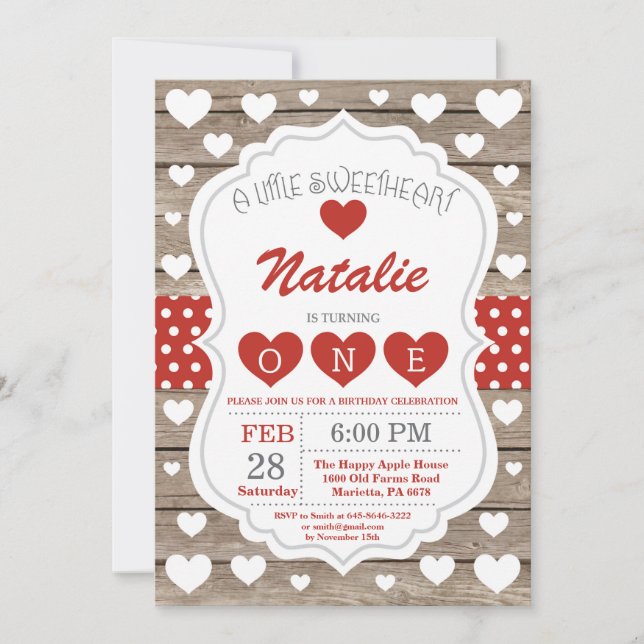 Valentine Little Sweetheart First 1st Birthday Invitation (Front)