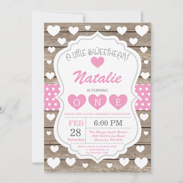 Valentine Little Sweetheart First 1st Birthday Invitation (Front)