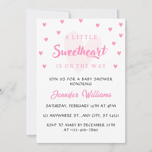 Valentine Little Sweetheart Girl Baby Shower Invitation (Front)