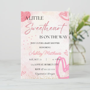 Valentine Little Sweetheart Girl Baby Shower Invitation