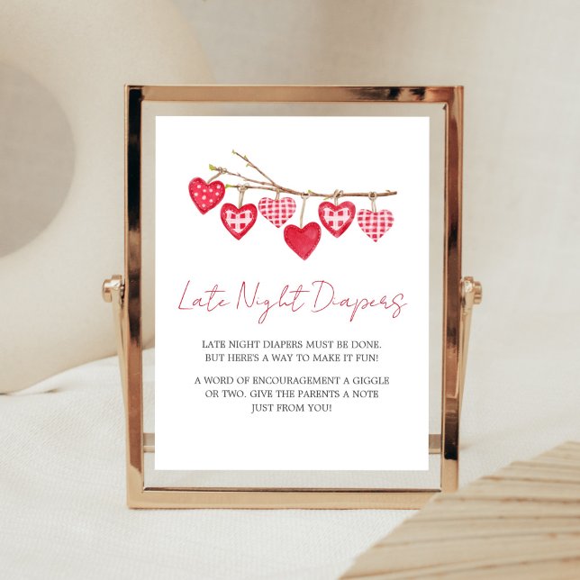 Valentine Little Sweetheart Late Night Diapers Poster (Pink and Red Sweetheart Baby Shower Late Night Diapers Sign)