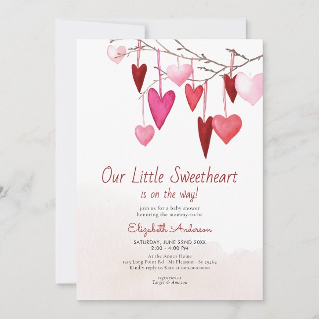 Valentine Little Sweetheart Pink Girl Baby Shower Invitation (Front)
