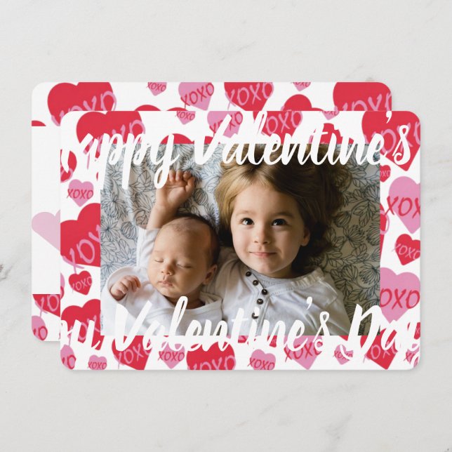 Valentine Little Sweethearts Pink Red XOXO Hearts  Card (Front/Back)