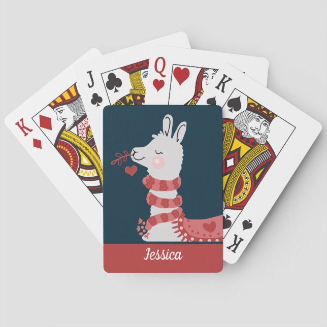 Valentine Llama Custom Name Playing Cards (Back)