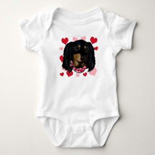 Valentine Long Haired Black Doxie Baby Bodysuit