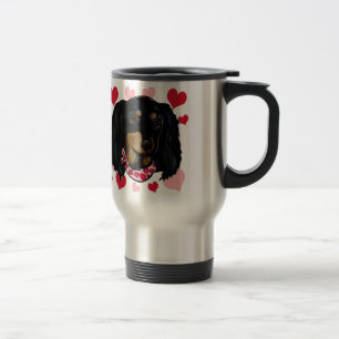 Valentine Long Haired Black Doxie Travel Mug