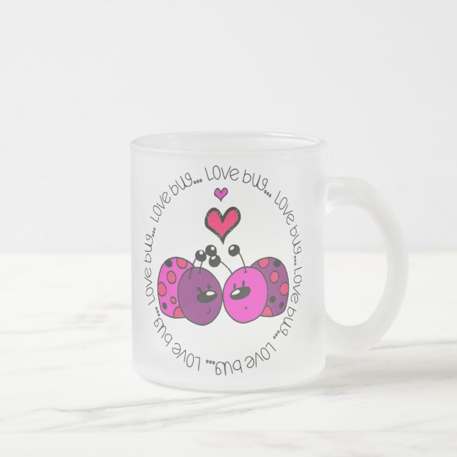 Valentine Love Bug Frosted Glass Coffee Mug (Right)