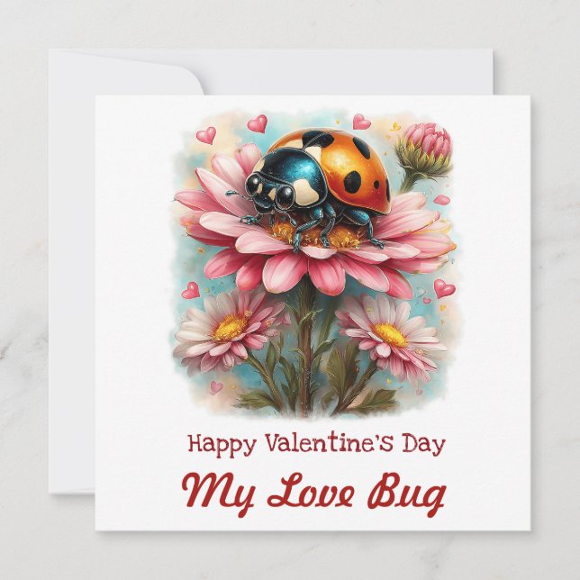  Valentine Love Bug on Blossoms Rose Card (Front)