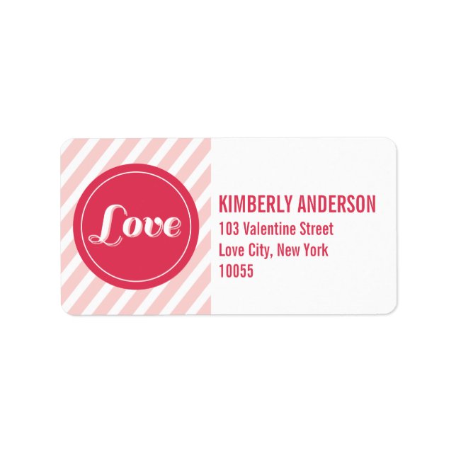 Valentine Love Circles Pink Stripes Address Labels (Front)