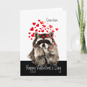 Valentine Love Fun Racoon Blowing Kisses Grandson Holiday Card