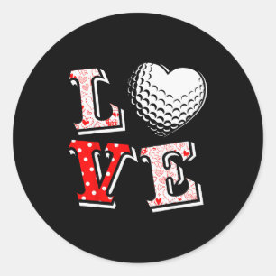 Valentine Love Golf Heart Valentine Day Women Men  Classic Round Sticker