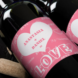 Valentine love heart engagement couple wine label