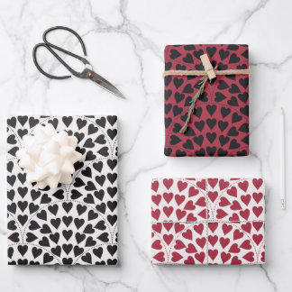 Valentine love heart scallop black red & white wrapping paper sheet