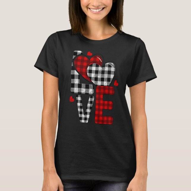 Valentine Love Heart Striped Plaid T-Shirt (Front)