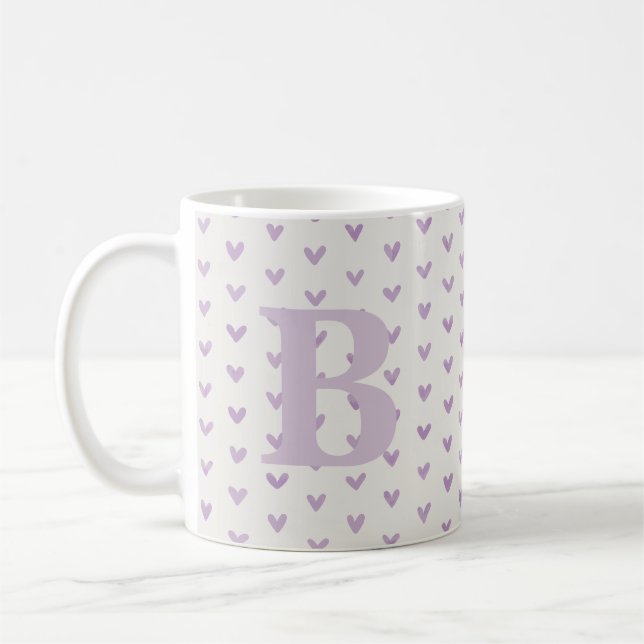 Valentine Love Hearts Purple Monogram Coffee Mug (Left)